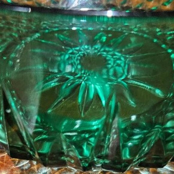 Vintage emerald green glass bowl by Acroroc France starburst stardiamond pattern - Picture 3 of 5